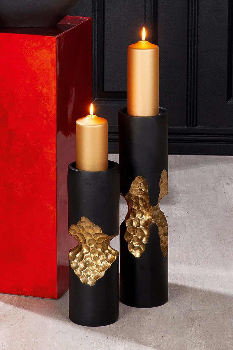 Aluminum candle holder Favo - elegant candlestick in black and gold (various sizes)