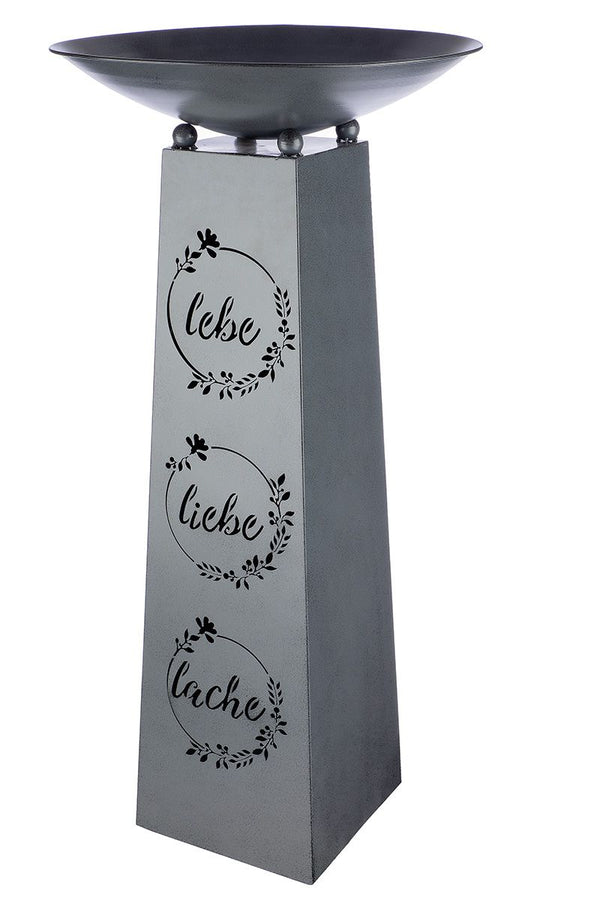 Metall Schalenständer "Lebe Liebe Lache" – Antik Grau Höhe 102cm