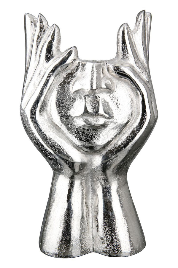 Aluminium 'Pose' Gesichtsvase – Kreative Handhaltung mit Gesichtsmotiv