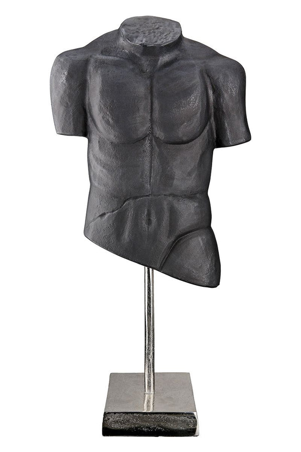 Aluminium Torso Skulptur – Stilvolles Mannmotiv auf Sockel mit Filzgleitern