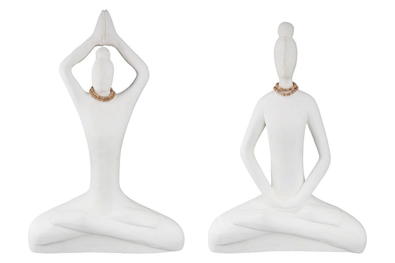 Figure Yoga Ladies, white wiped made of mango wood with natural colored chain