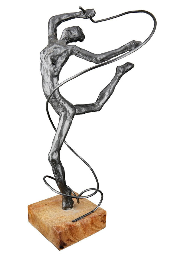 Aluminium female sculpture 'Body feeling' on wooden base - anthracite