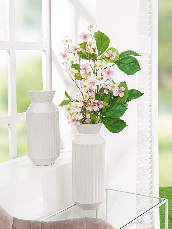 Elegant set of 2 metal vase 'Powder' in light gray - 35 cm &amp; 30 cm height - Modern design for stylish flower arrangements