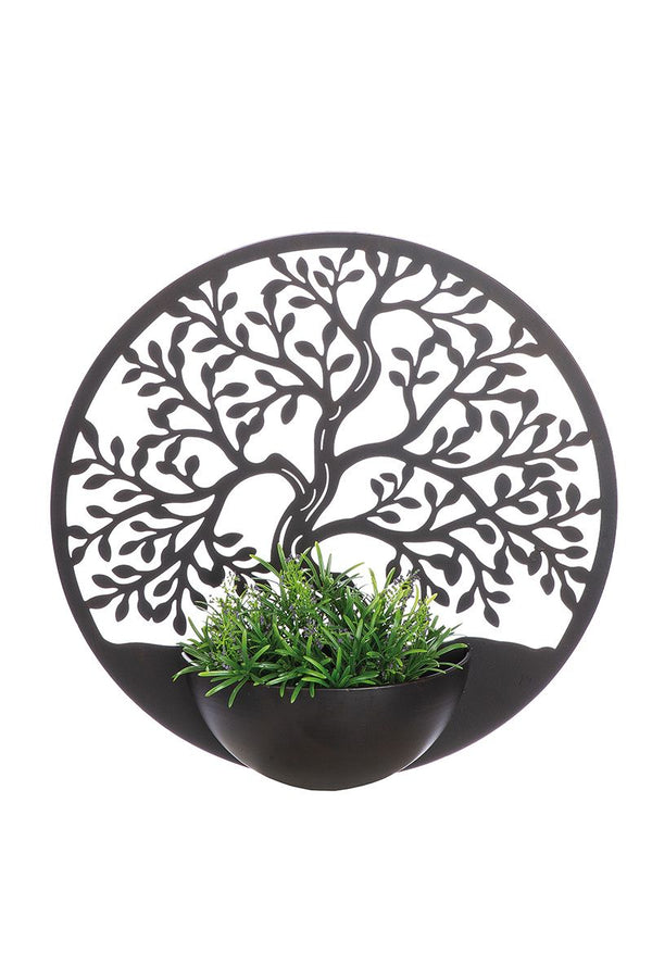 Set van 2 wandplantenbakken 'Bird Tree' - elegante wanddecoratie met geïntegreerde plantenbak, zwart, 45 cm diameter