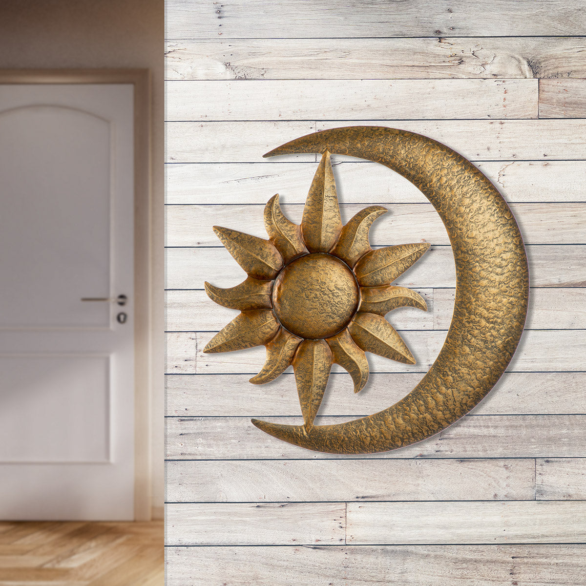 Wandrelief Sonne Mond Sterne bronze Metall Wanddeko