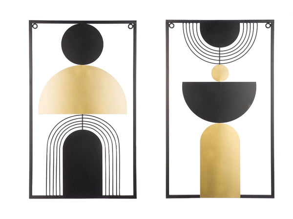 Set of 2 wall reliefs Moda – Stylish metal design in gold and black