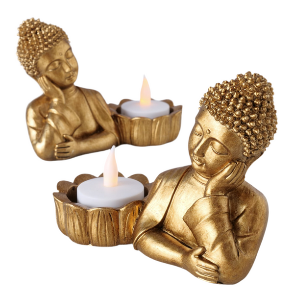 Elegantes 2er Set Teelichthalter Buddha Luxor Gold Glanzoptik
