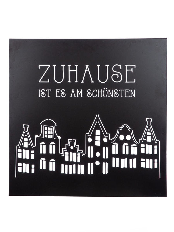 2er Set Wandrelief "Stadtlichter" – Metall, Schwarz mit Hausmotiv und Spruch