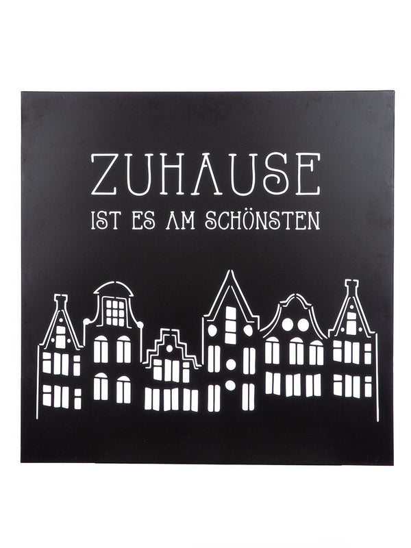 Set of 2 wall relief city lights – metal, black with house motif and saying