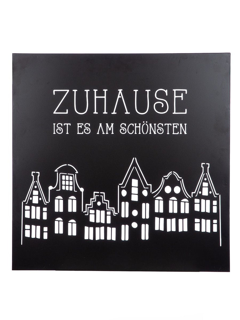 2er Set Wandrelief Stadtlichter – Metall, Schwarz mit Hausmotiv und Spruch