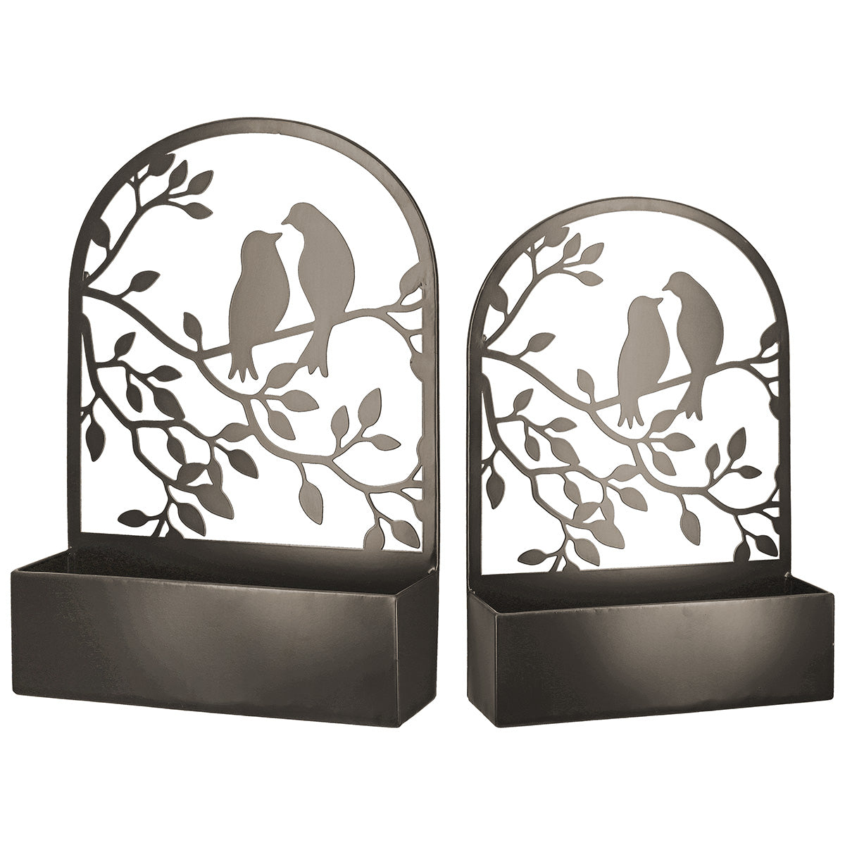 Vogelpaar Pflanzgefäß Set Metall Dunkelbraun