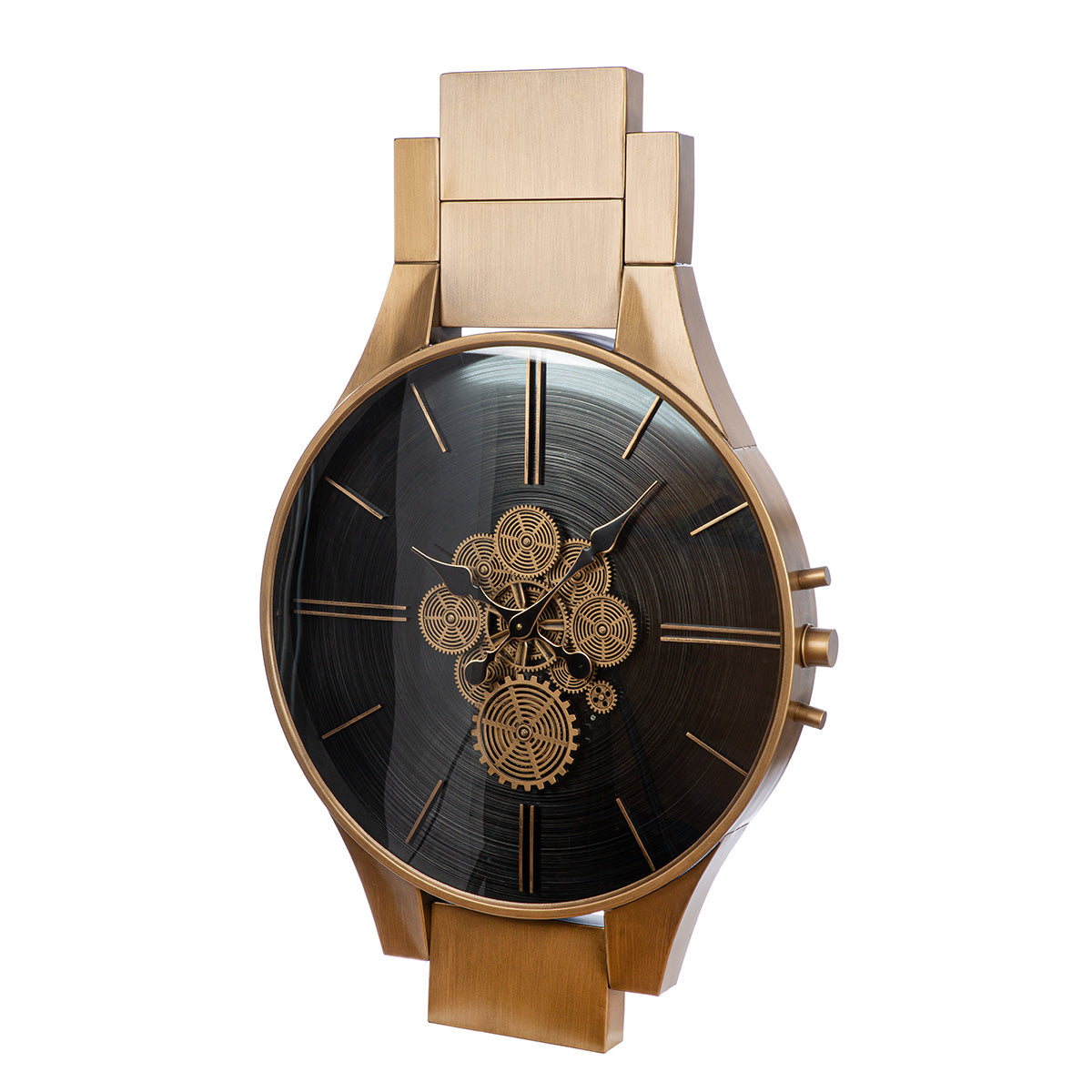 Wanduhr Timing moderne Designuhr kupferfarben mit Zahnrädern 99 cm
