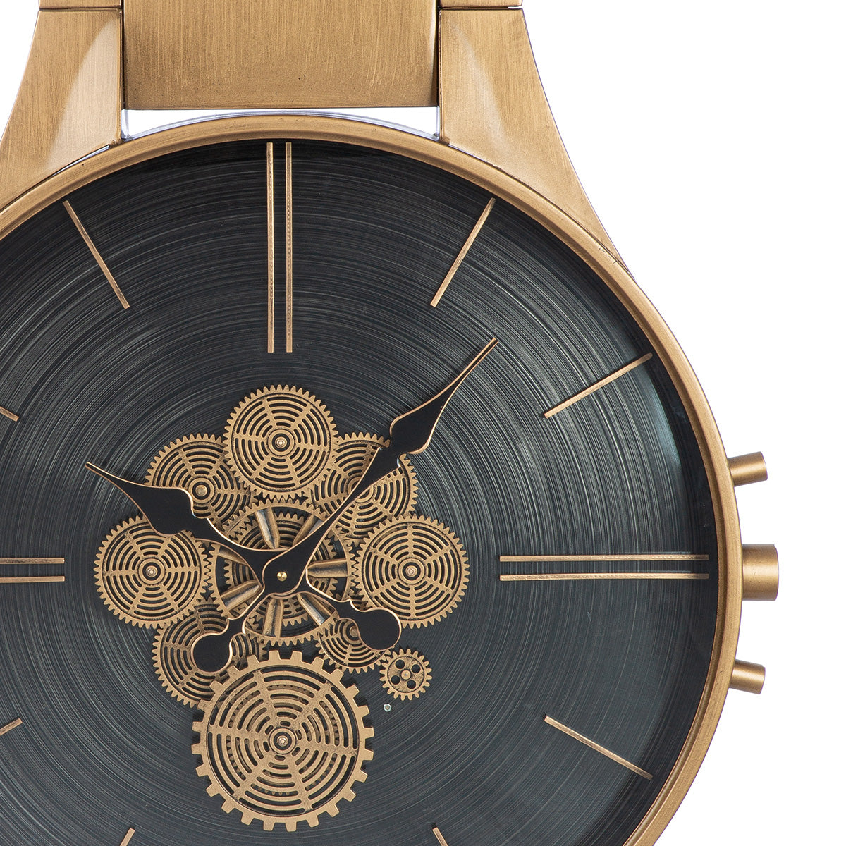 Wanduhr Timing moderne Designuhr kupferfarben mit Zahnrädern 99 cm