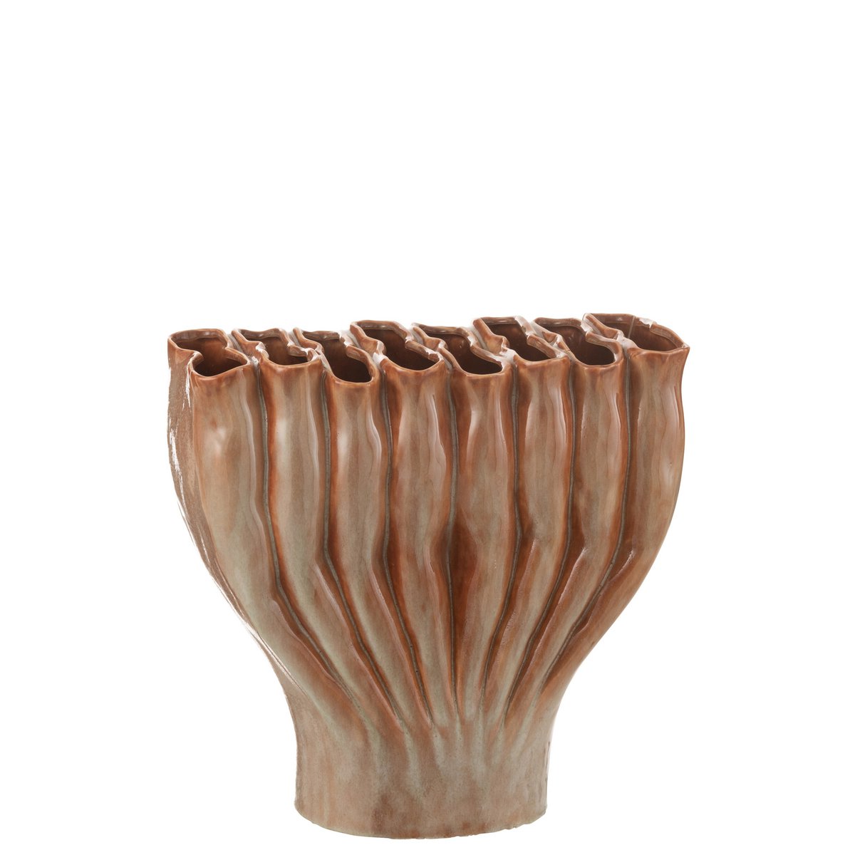 Decoratieve vaas multibuizen van porselein in bronslook, 35,5 cm