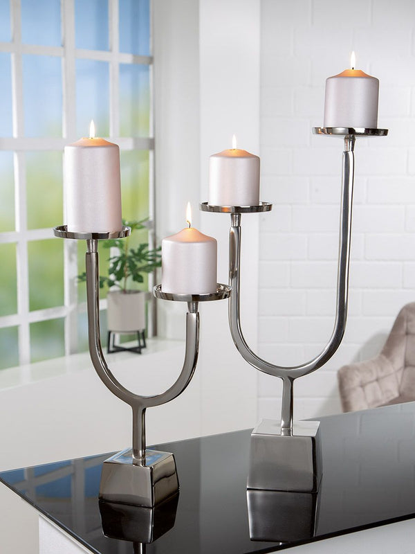 Aluminium Kandelaar 'Nello' - Glanzende Zilverkleurige Elegantie in Twee Maten