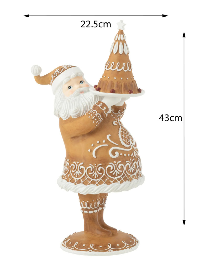 Set of 2 gingerbread Santa Clauses in brown and white polyresin - charming Christmas decorations 