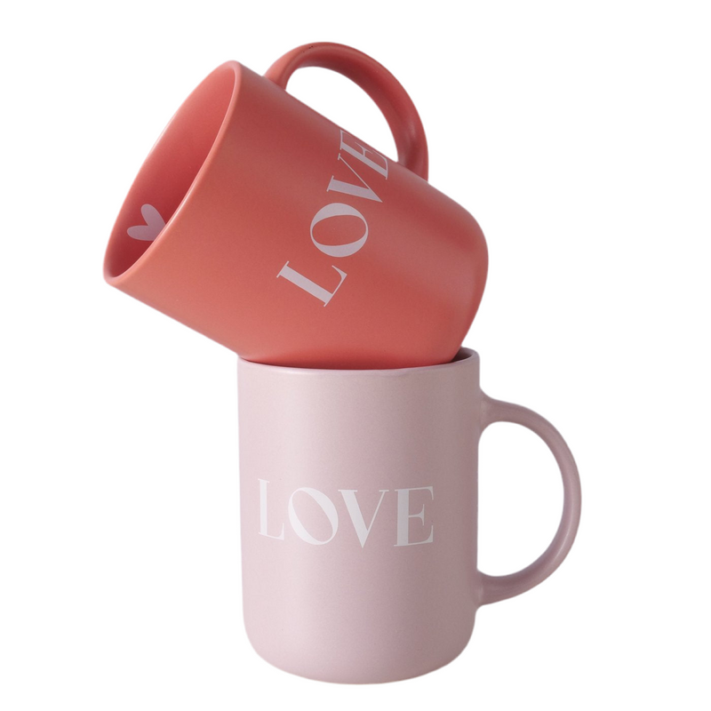 Jumbo Mok Love Set van 2 Keramiek 420 ml romantisch roze en rood
