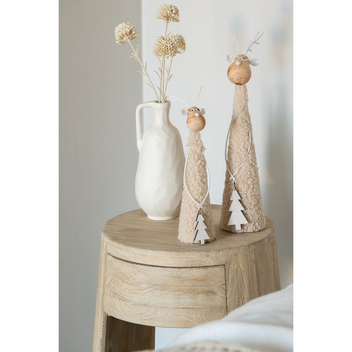 Rendierdecoratie teddy metaal/hout beige/naturel