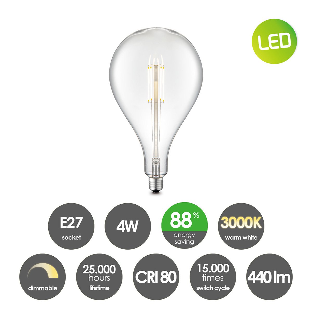 Home Sweet Home dimmable LED Carbon B E27 G160 4W 440Lm 3000K Clear
