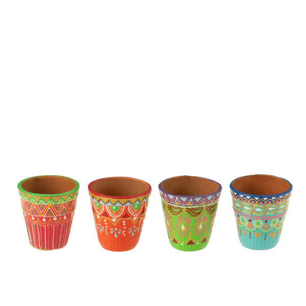 4er Set Übertopf Mumbai aus Terracotta – Handbemalte Blumentöpfe