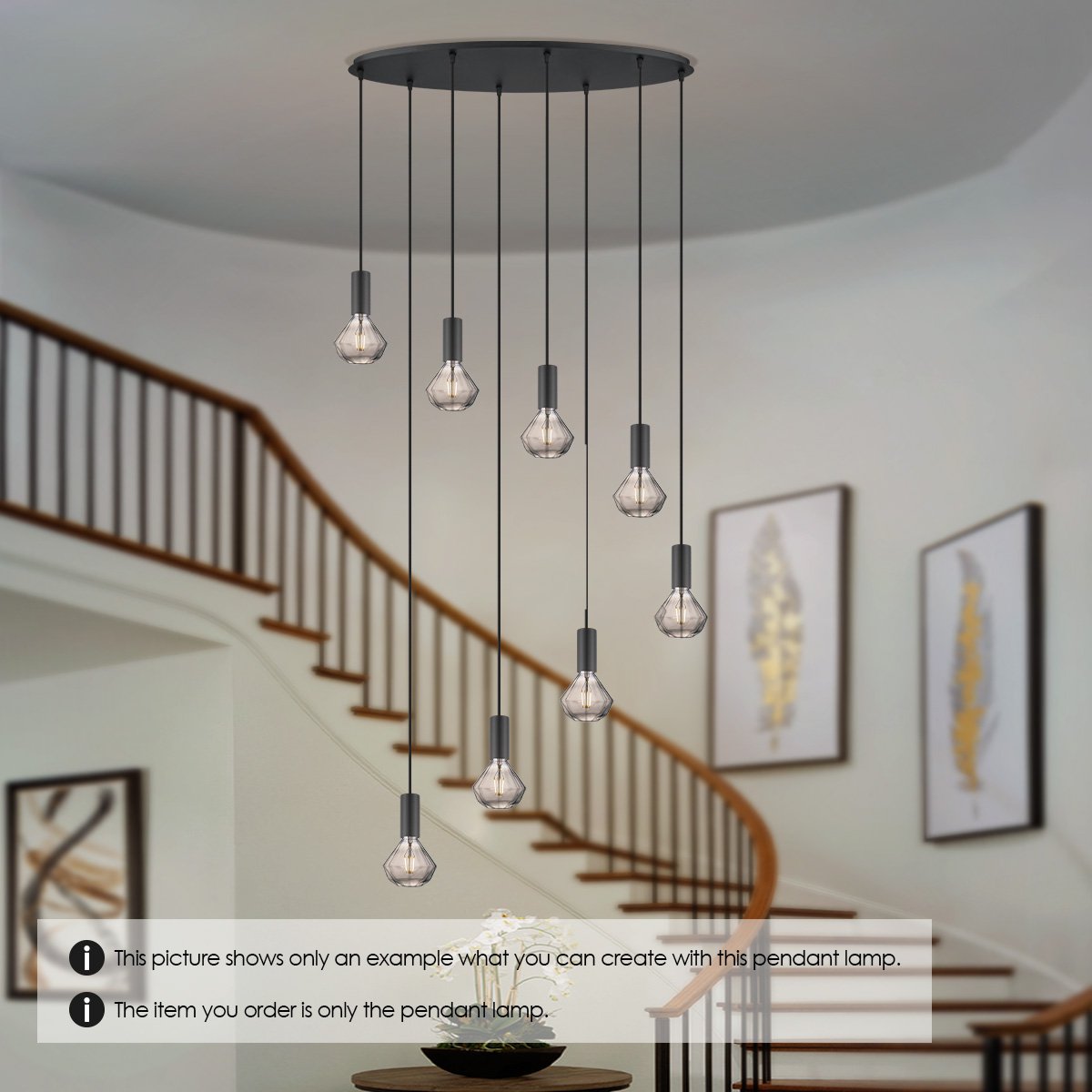 Black oval metal hanging lamp 8L - 80/25/117.5CM