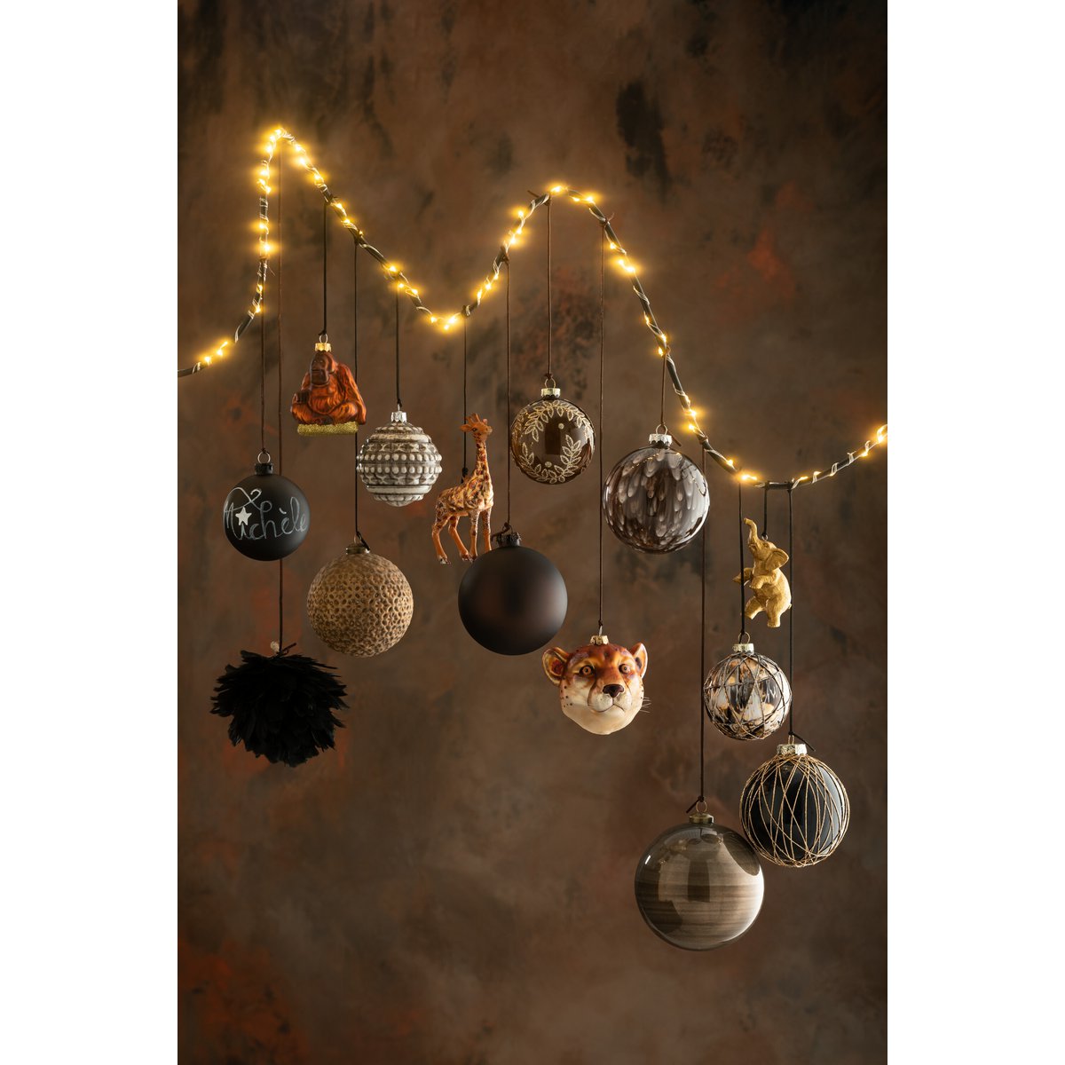 Schachtel mit 6 Weihnachtskugeln Giraffe Glass Brown Mix