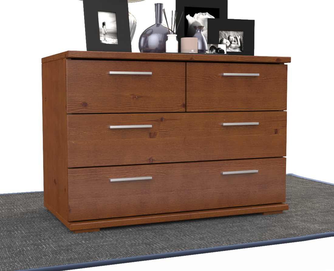 Nobis Kommode Sideboard | Anrichte | 4-Schubladen | 57cm hoch | 100% Bio Kiefer Massivholz