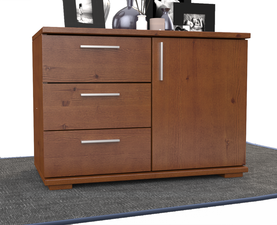 Nobis Kommode Sideboard 1-Türig 3 Schubladen 100% Bio Kiefer Massivholz