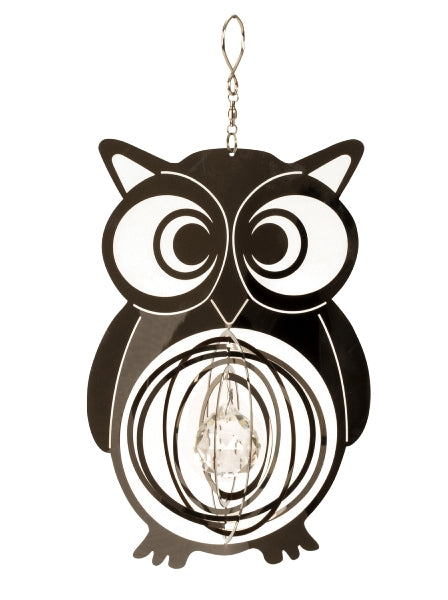 RVS uil hangdecoratie met kristal, 20 cm, zilver