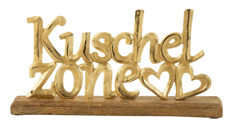 Lettering Kuschelzone with hearts on wooden base gold 2 sizes
