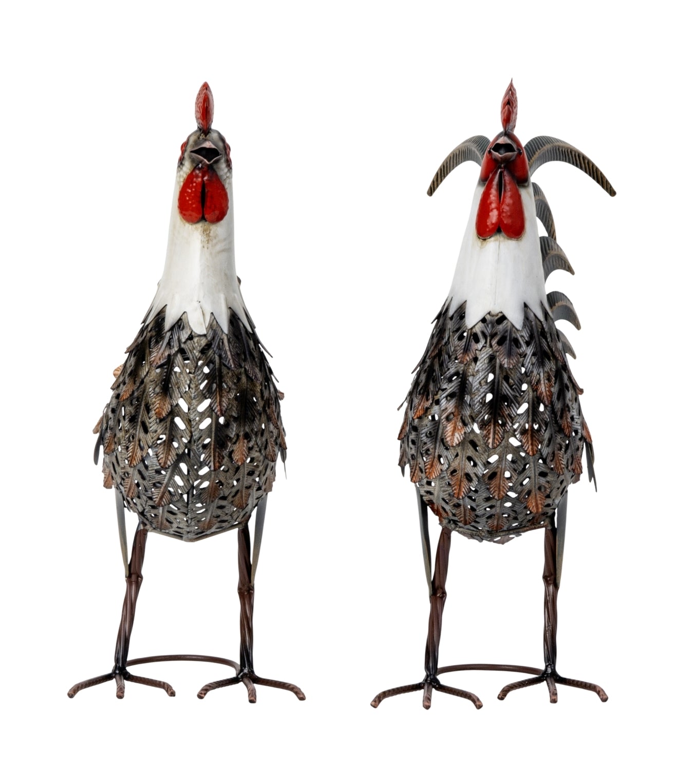 Metall Hahn und Henne Deko Figur Set Stehend Bunt