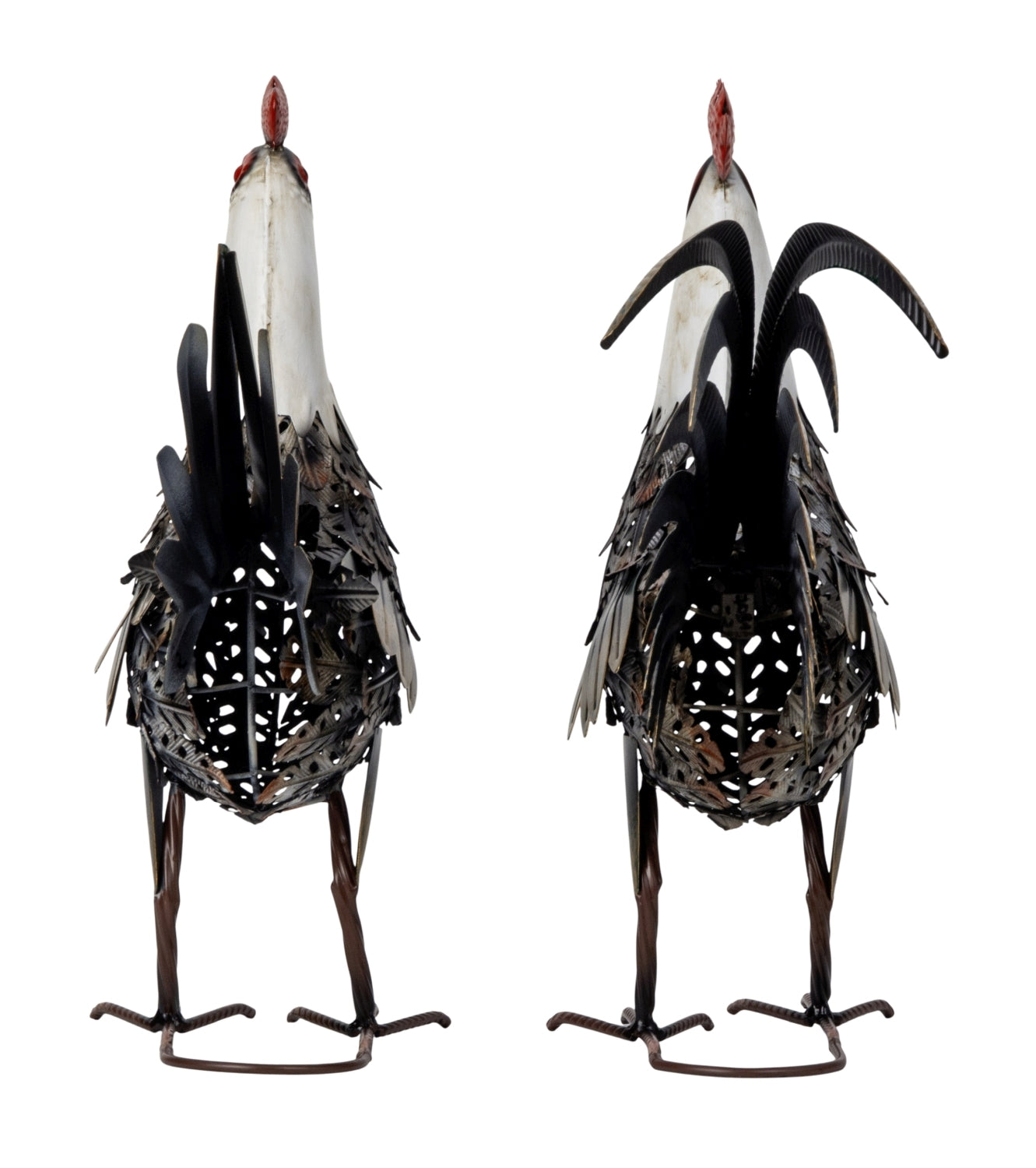 Metall Hahn und Henne Deko Figur Set Stehend Bunt