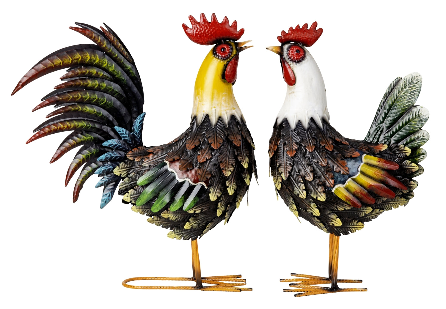 Metallfigur Farbenhof Duo Hahn und Henne stehend Mehrfarbig Bauernhof