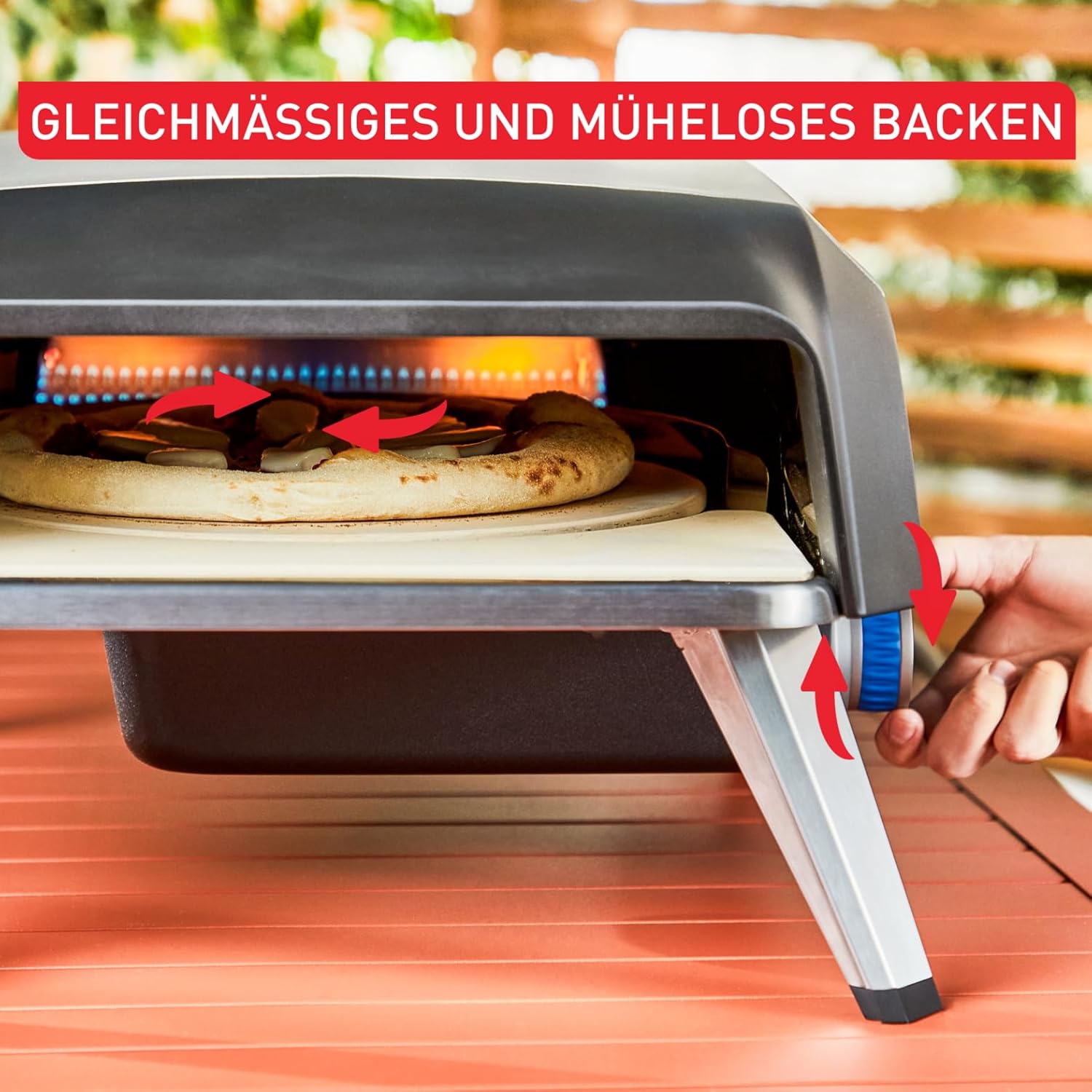 Tefal Pizza Pronto Gas-Pizzaofen für den Außeneinsatz, bis 400 °C, Temperaturregler, Ein-/Ausschalter, Steuerung des Drehsteins, kompakt, inkl. Pizzaschieber, Edelstahl, JM413015