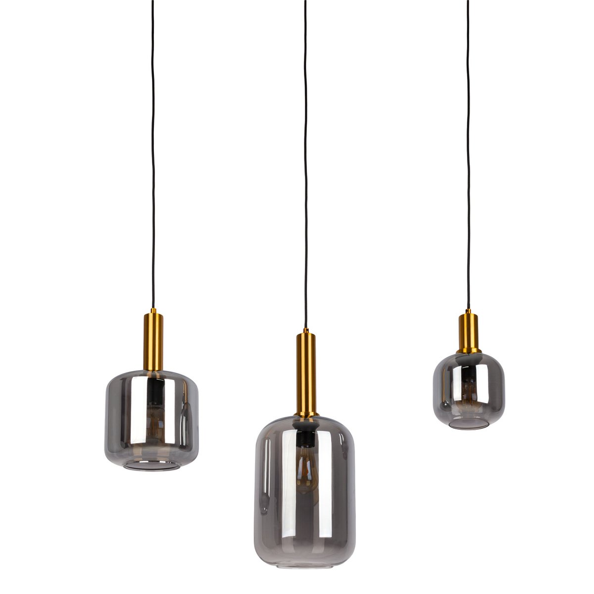 3er Pendelleuchte "FUMO", Pendellampe aus Metall und Glas in Schwarz, mit E14-Fassung, für Esszimmer, Wohnzimmer, Diele oder Büro, Hängelampe 82 cm lang