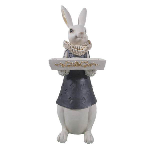 Decorative Statue Rabbit White, Black 15x13x37 cm