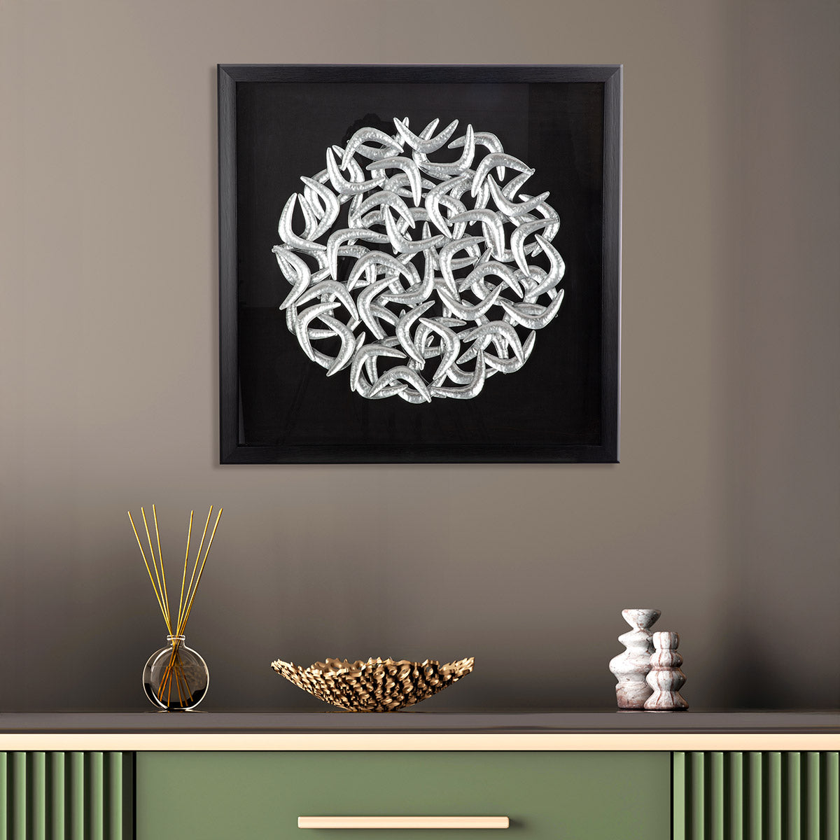 Wandbild Salerno abstrakt schwarz silber 3D Optik quadratisch 60x60cm