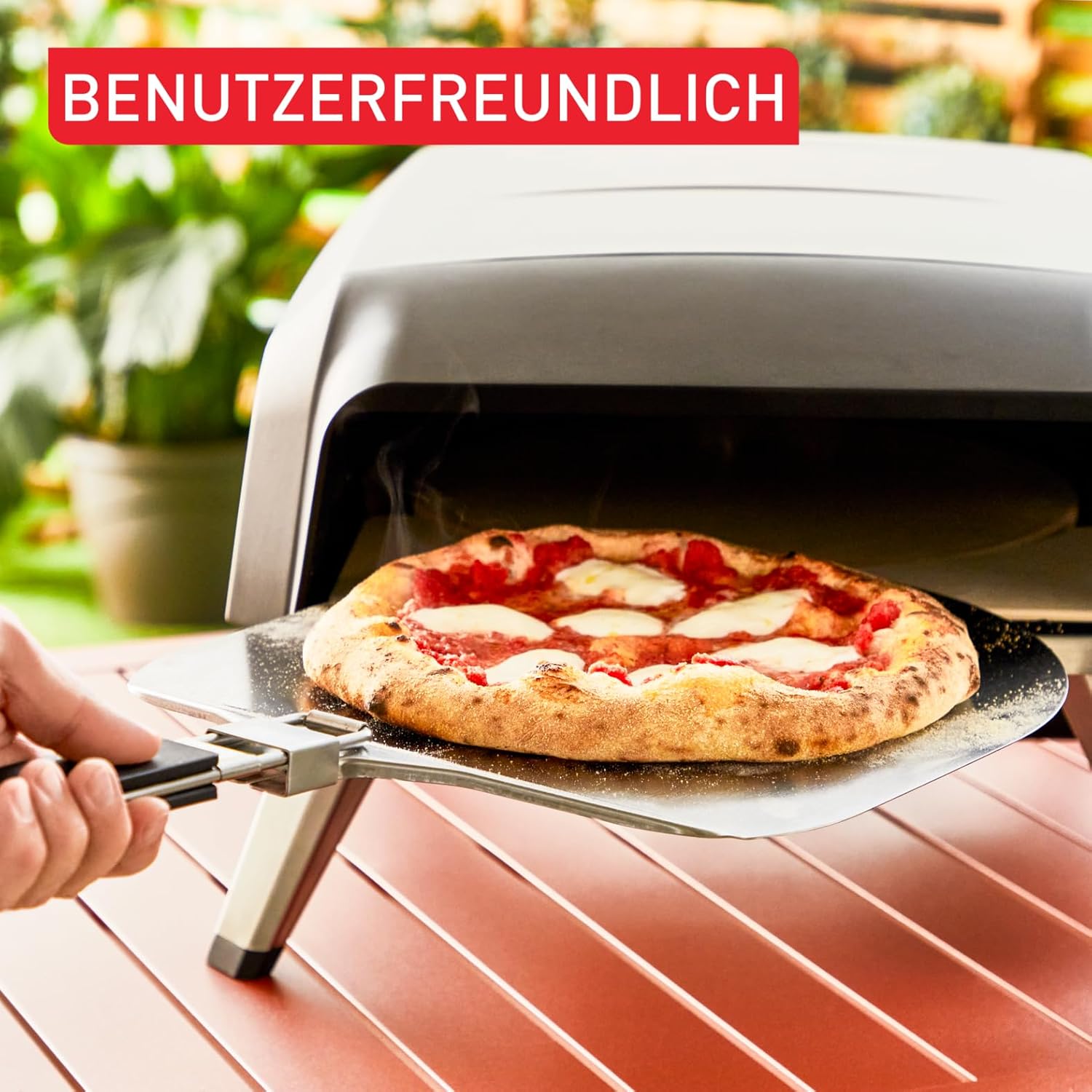 Tefal Pizza Pronto Gas-Pizzaofen für den Außeneinsatz, bis 400 °C, Temperaturregler, Ein-/Ausschalter, Steuerung des Drehsteins, kompakt, inkl. Pizzaschieber, Edelstahl, JM413015