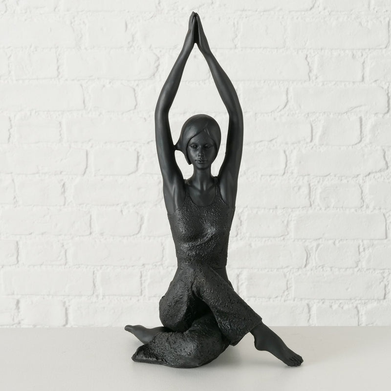 2er Set Yoga Meditation Figuren 'Asana' - Elegante Schwarze Kunstharz Skulpturen, Yoga Damen in Sitzposition, 40cm Höhe