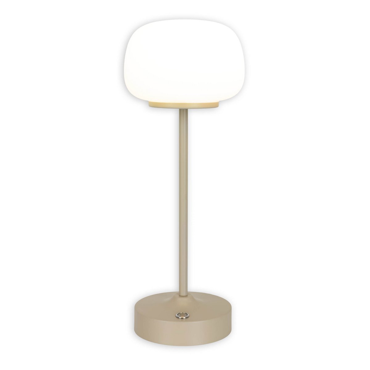 LED Akku-/ Tischleuchte "PINA" 30 cm hoch, aus Metall (beige) und Glas (weiß), integrierte LEDs, warmweiß