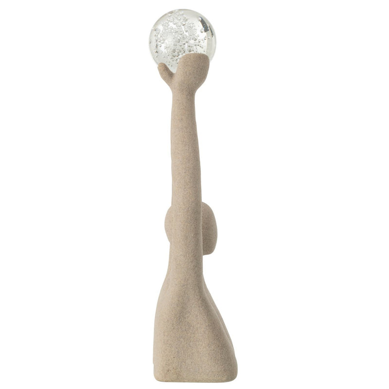 Skulptur Büste mit Glaskugel – Abstrakte Kunstfigur in Beige