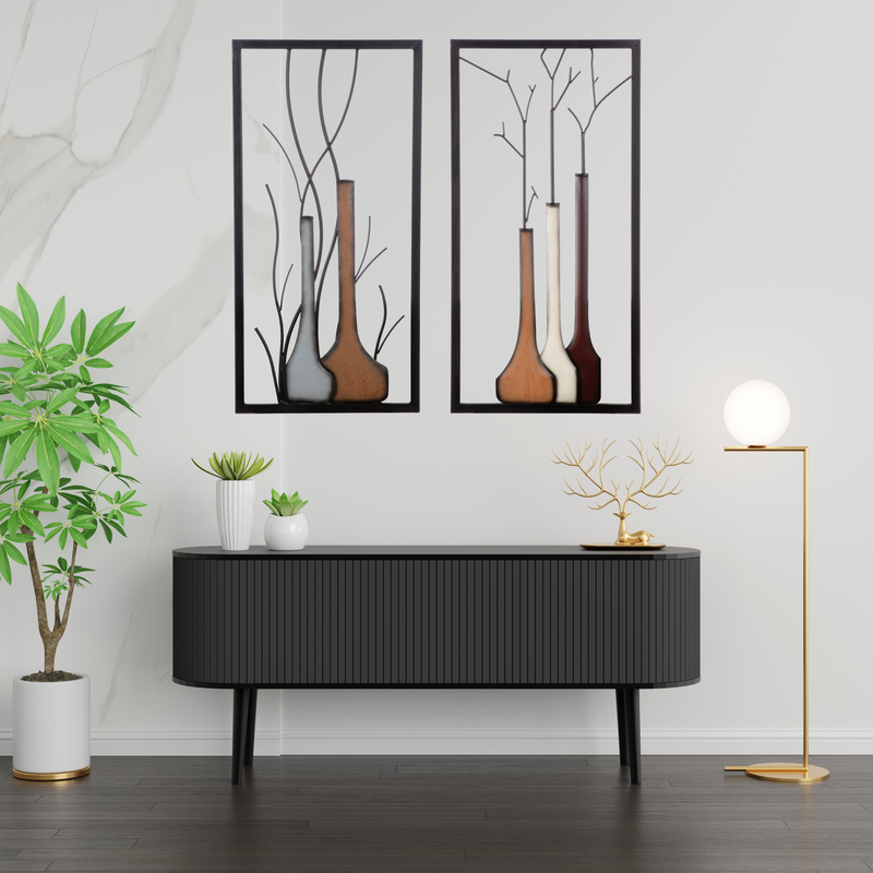 2-piece Premium Edition metal wall picture vase hand-painted