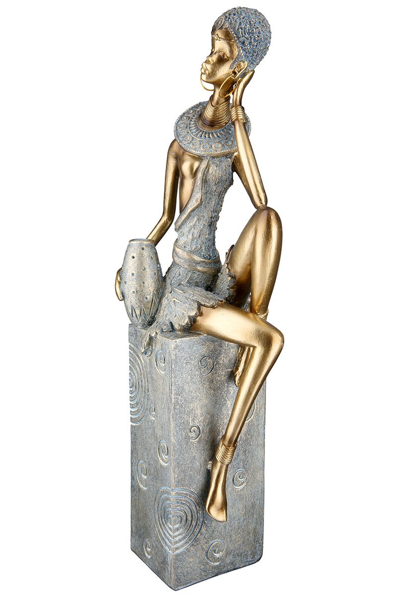 2tlg Set Figur 'Jamila' - Elegante Sitzfiguren in Gold und Grau