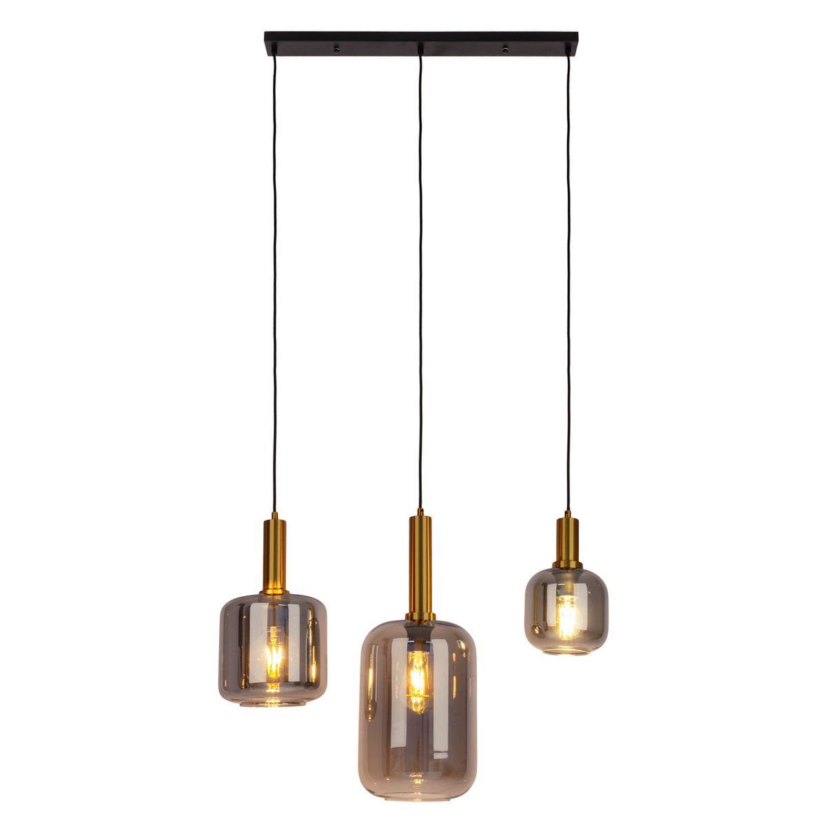 3er Pendelleuchte "FUMO", Pendellampe aus Metall und Glas in Schwarz, mit E14-Fassung, für Esszimmer, Wohnzimmer, Diele oder Büro, Hängelampe 82 cm lang