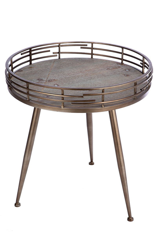 Round Side Table Loft Design Wood Metal Grey Silver 51 cm