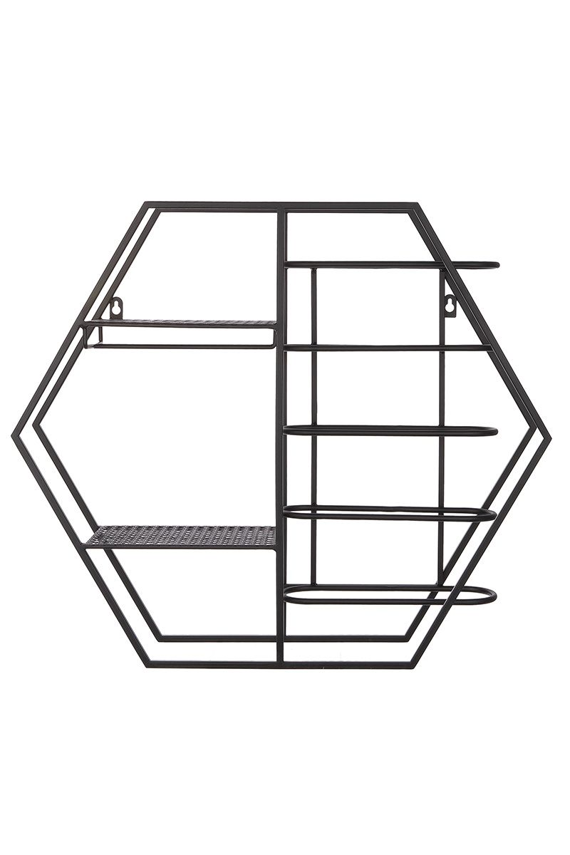 Wine rack metal black for 5 bottles with wine glass holder