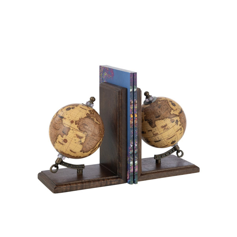 Boekensteunen set wereldbol bruin-oranje - vintage decoratie voor boekenplanken