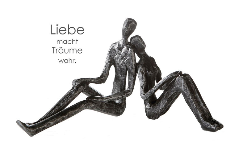 Exclusieve sculptuur Dream dreaming liefdevol paar gemaakt van ijzer zilver antieke finish met spreuk liefde maakt dromen waar