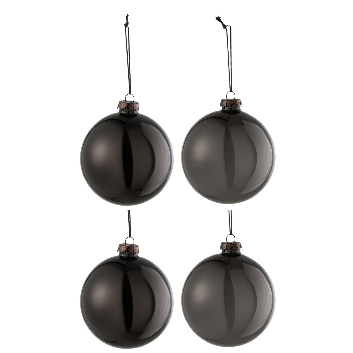 Doos met 4 kerstballen, 2+2, effen, transparant, zwart, medium
