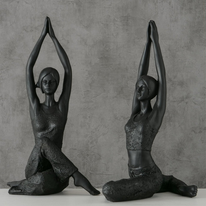 2er Set Yoga Meditation Figuren 'Asana' - Elegante Schwarze Kunstharz Skulpturen, Yoga Damen in Sitzposition, 40cm Höhe